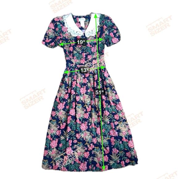 Miss Dorby Women’s 14 Dress Blue Floral Pearl Button Maxi Modest Lace Collar VTG - Picture 6 of 6